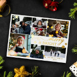 Gold Stars Merry & Bright 7 Photos<br><div class="desc">Carte photo Joyeuse et brillante de Noël avec sept photos, étoiles dorées, et texte en feuille d'or. Carte de Noël blanche et or avec joyeux & brillant imprimé en feuille d'or avec beaucoup d'étoiles d'or de différentes tailles. Joyeux et brillant carte photo personnalisé avec votre nom de famille, l'année, et...</div>