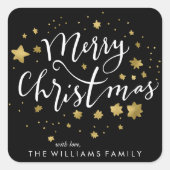 Gold Stars "Merry Kerstmis" Vierkante Sticker (Voorkant)