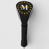Gold Stars Monogram op zwart Golfheadcover (Voorkant)