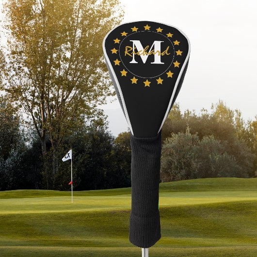 Gold Stars Monogram op zwart Golfheadcover