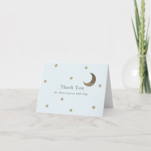 Gold Stars & Moon Blue Baby shower bedankje Bedankkaart