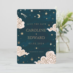 Gold Stars Moon Celestial QR Code Save the Date