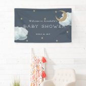 Gold Stars Moon Cloud Navy Bannière Baby shower bl (En situation)