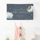 Gold Stars Moon Cloud Navy Blue Baby shower Banner (Insitu)