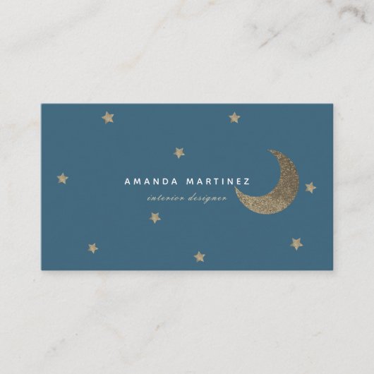 Gold Stars & Moon Midnight Blue Carte de visite (Devant)