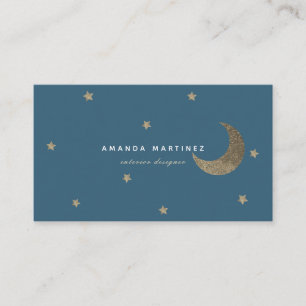 Gold Stars & Moon Midnight Blue Visitekaartje
