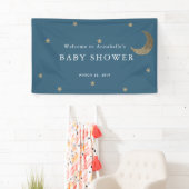 Gold Stars & Moon Navy Blue Baby shower Banner (Insitu)