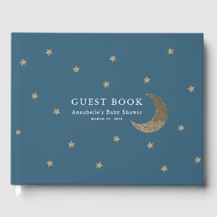 Gold Stars & Moon Navy Blue Baby shower Gastenboek