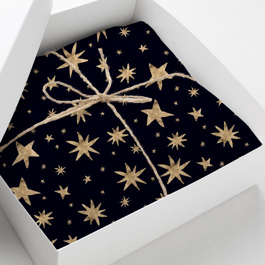 Gold Stars Navy Sky Trendy Starry Pattern Tissuepapier