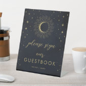 Gold Stars Night Celestial Sunburst Guestbook Sign Reclamebord Met Voetstuk (Insitu)