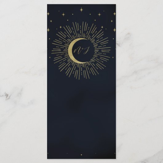 Gold Stars Night Sunburst Moon Menu Mariage (Dos)