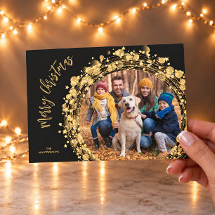 Gold Stars op Black Merry-kerstfoto Feestdagenkaart
