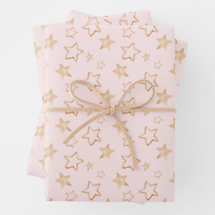 Gold Stars op roze Inpakpapier Vel