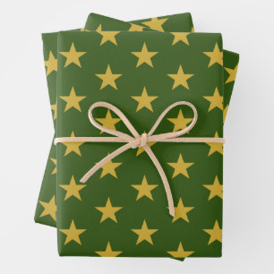 Gold Stars over Emerald Green Inpakpapier Vel