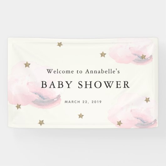 Gold Stars & Pink Clouds Baby shower Banner (Horizontaal)
