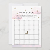 Gold Stars Pink Clouds Baby shower Bingo Carte de  (Devant)