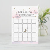 Gold Stars Pink Clouds Baby shower Bingo Carte de  (Debout devant)