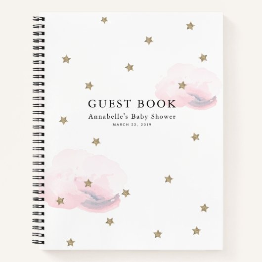 Gold Stars & Pink Clouds Baby shower Livre d'invit (Devant)