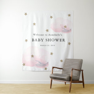 Gold Stars & Pink Clouds Baby shower Tapestry Wandkleed