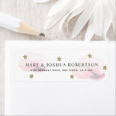 Gold Stars & Pink Fluffy Clouds Étiquette de adres (En situation)