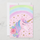 Gold Stars Rainbow Unicorn Invitation Anniversaire (Dos)