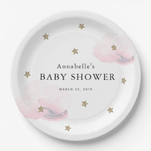 Gold Stars & Roze Clouds Baby shower Papieren Bordje