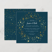 Gold Stars Sparkle Wedding Invitation Kaart (Voorkant / Achterkant)