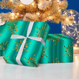 Gold Stars voor Blauwgroen kerstmis Cadeaupapier