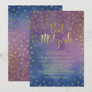 Gold Stars Waterverf Bat Mitzvah Kaart