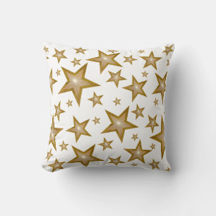 "Gold" Stars White "Text" square white back Kussen