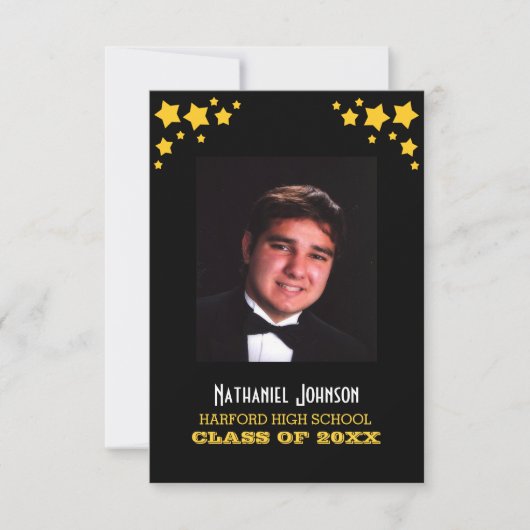 Gold Stars Zwart Afstuderen Invitation Kaart (Voorkant)