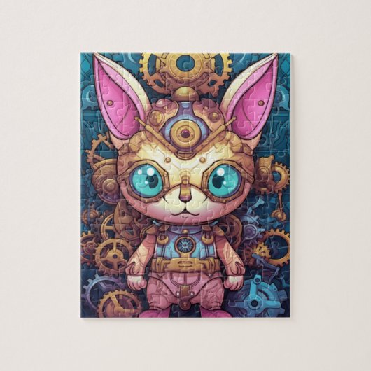 Gold Steampunk Cat Robot Legpuzzel (Verticaal)