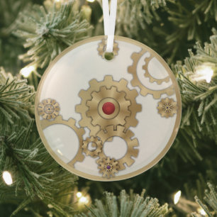 Gold Steampunk Ceramic Ornament