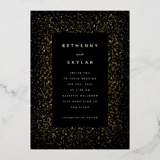 Gold Sterrennacht Folie Folie Uitnodiging (Voorkant)