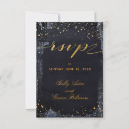 Gold Sterrennacht Wedding Invite Mail Back RSVP