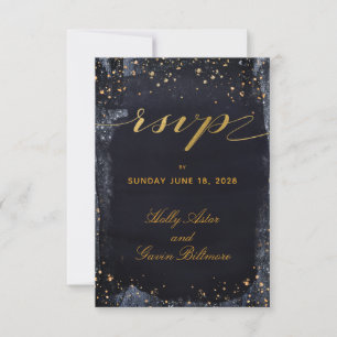 Gold Sterrennacht Wedding Invite Mail Back RSVP Kaartje