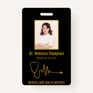 Gold Stethoscope ECG Wave EKG Line | Photo ID Badge