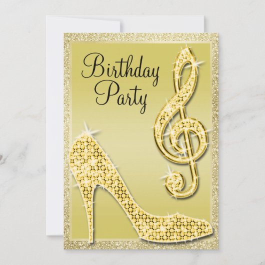 Gold Stiletto & Treble Clef Invitation d'anniversa (Devant)