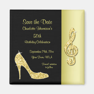 Gold Stiletto & Treble Cleft 50th Save the Date Magneet