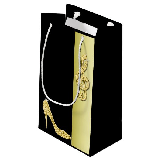 Gold Stiletto & Treble Cleft 70e verjaardag Klein Cadeauzakje (Achterkant Gekanteld)