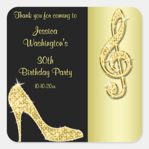 Gold Stiletto & Treble Cleft Birthday Hartelijk da Vierkante Sticker