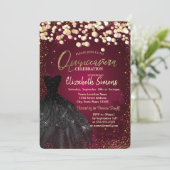 Gold Stippen, Black Dress Burgundy Quinceañera Kaart (Staand voorkant)