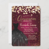 Gold Stippen, Black Dress Burgundy Quinceañera Kaart (Voorkant)