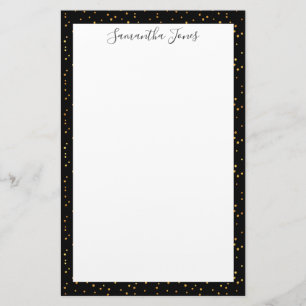 Gold Stippen Black Pattern Metallic Gepersonalis Briefpapier