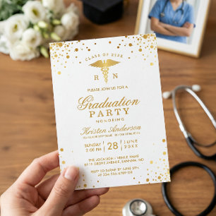 Gold Stippen Medical Nursing School Graduparty Kaart