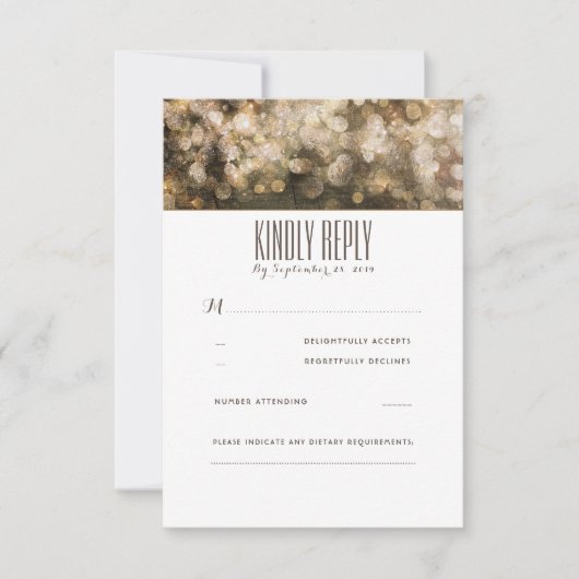 Gold String éclaire les cartes RSVP de mariage rus (Devant)