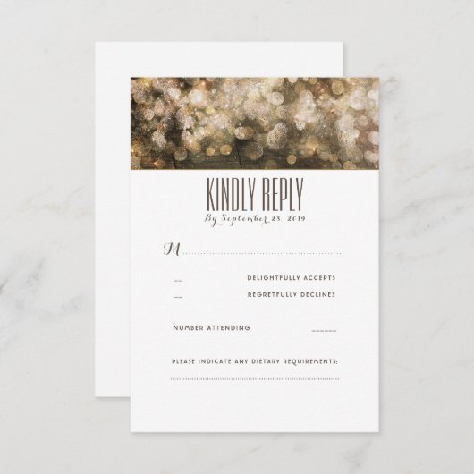 Gold String éclaire les cartes RSVP de mariage rus (Devant / Derrière)