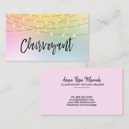 *~* Gold String Lights Clairvoyant Reader Pastel Visitekaartje (Voorkant / Achterkant)