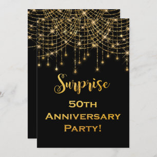 Gold String Lights Gold Text 50th Jubileum Kaart