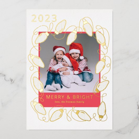 Gold String Lights Joyeux Carte photo de Noël (Recto)